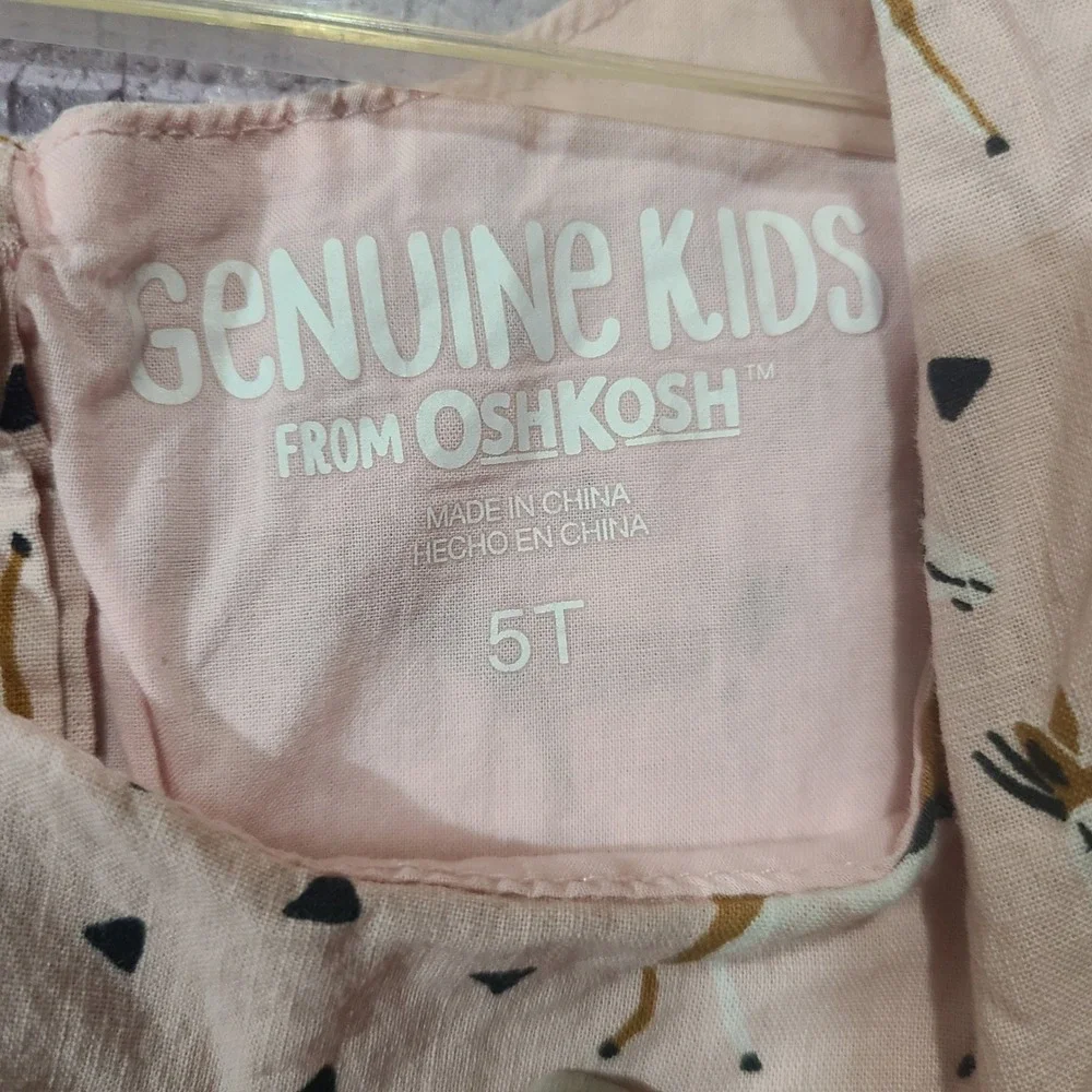 Genuine Kids Oshkosh Pink Cotton‎ Gazelle Animal Print Lined Tie Front Dress 5T